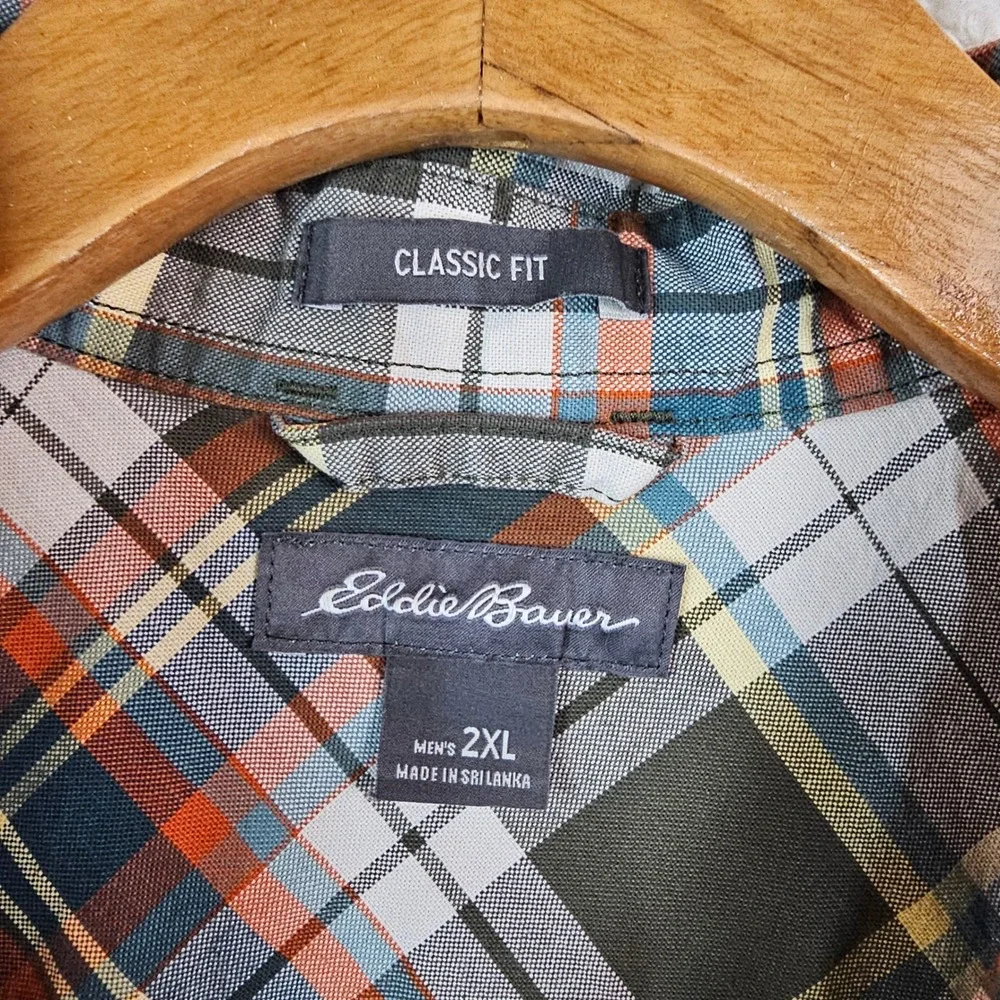 Eddie Bauer Mens 2XL Classic Fit Plaid Button Down Shirt Multi Color Long Sleeve